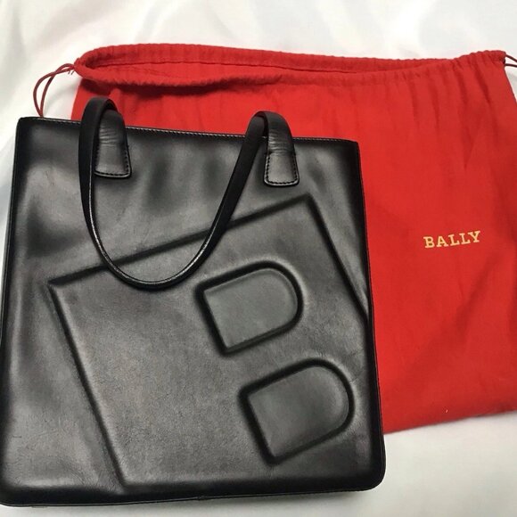 Authentic Bally Shoulder Bag Double Strap Logo 3 Sections With Dust Bag - Picture 1 of 10
